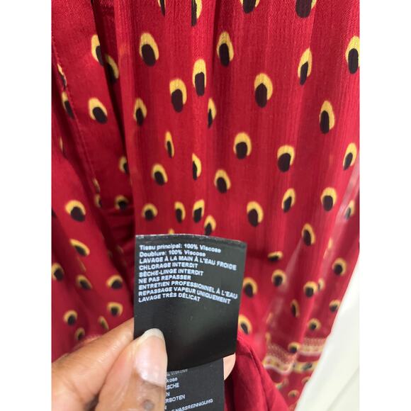 NWT BA&SH Bari Boho Print Gerogette Midi Dress in Carmin Sz 1 US 6 - Picture 8 of 12